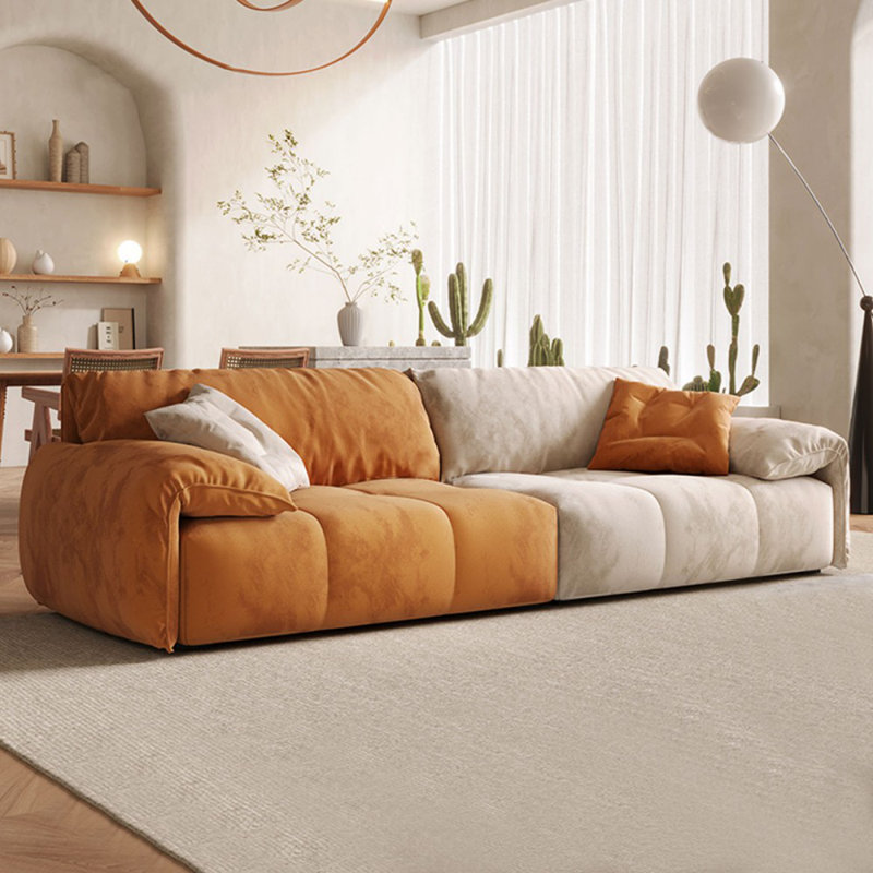 Orange + White 100% Polyester Modular Sofa cushion couch, 4, 33.46" H x 118.11" W x 43.31" D