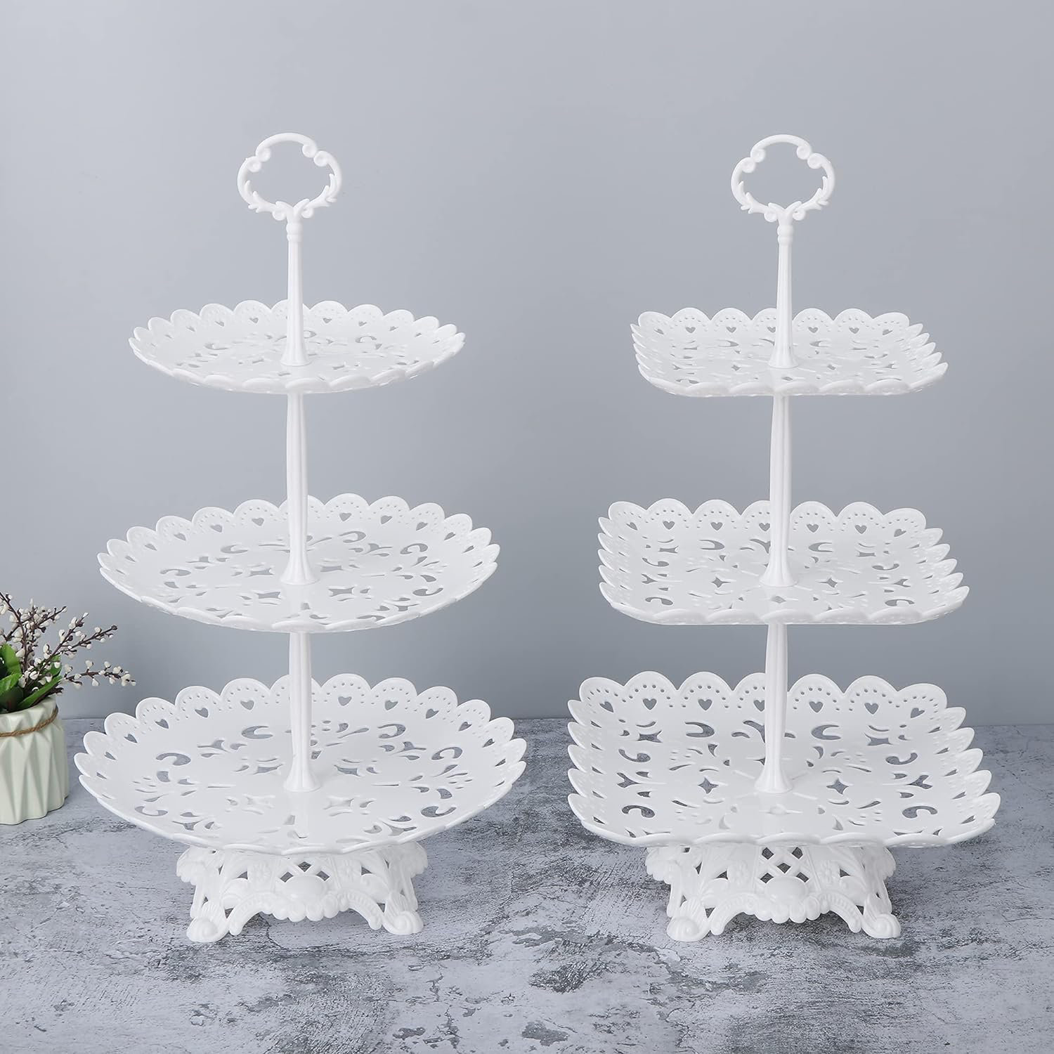 House of Hampton® 2-Piece White 3-Layer Cupcake Dessert Rack With Base ...