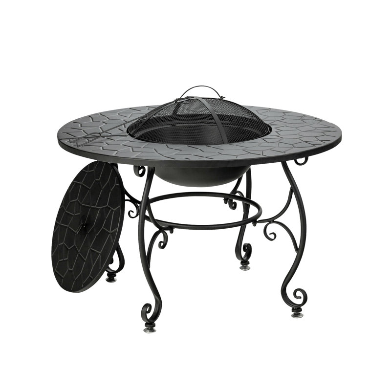 Outdoor Fire Pit Dining Table Wood Burning Fire Pit With Cover And Cooking BBQ Grate