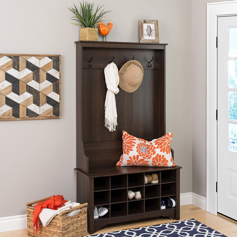 Flatiron 38 " Wide Hall Tree with Shoe Storage and Shelves, Espresso