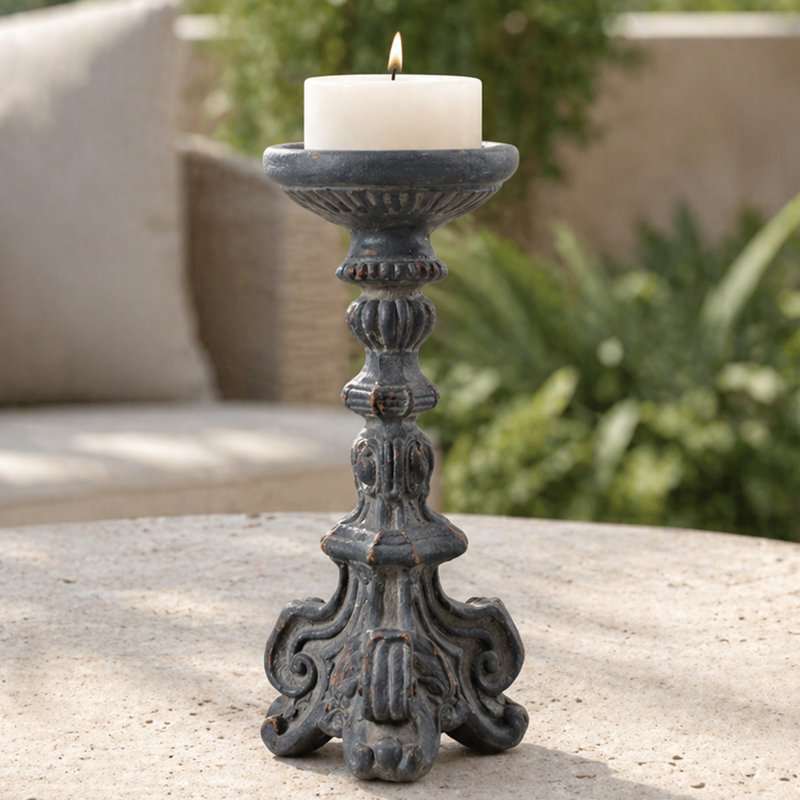 Shabby Chic Distressed Candlestick Statue