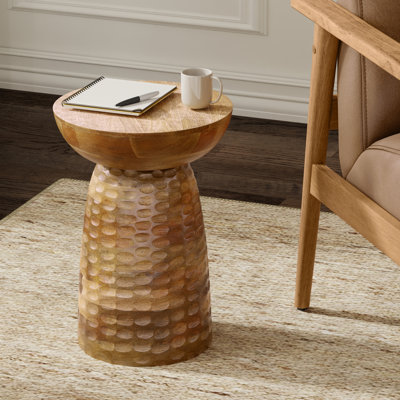 Solid Mango Wood Contemporary Accent Table with Textured Finish, Fully Assembled
