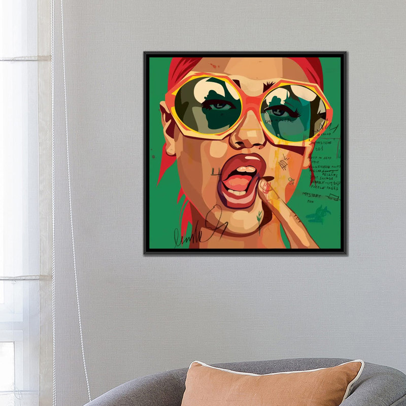 « ludique fille », impression sur toile, H 37 po x l 37 po x P 1,5 po, Toile avec cadre noir, Pas de tapis