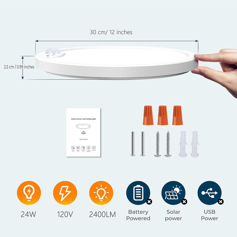 12 inch LED Motion Sensor Ceiling Light Flush Mount 3CCT Selectable