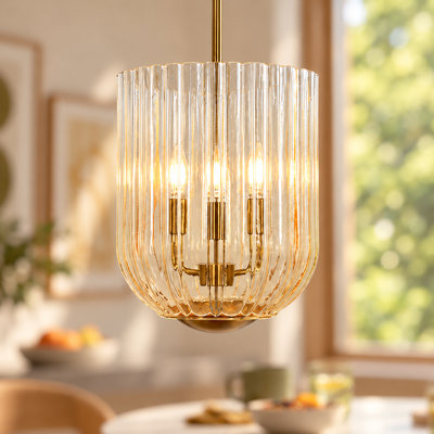 3-Light Dimmable Mid-Century Round Chandelier with Clear Glass