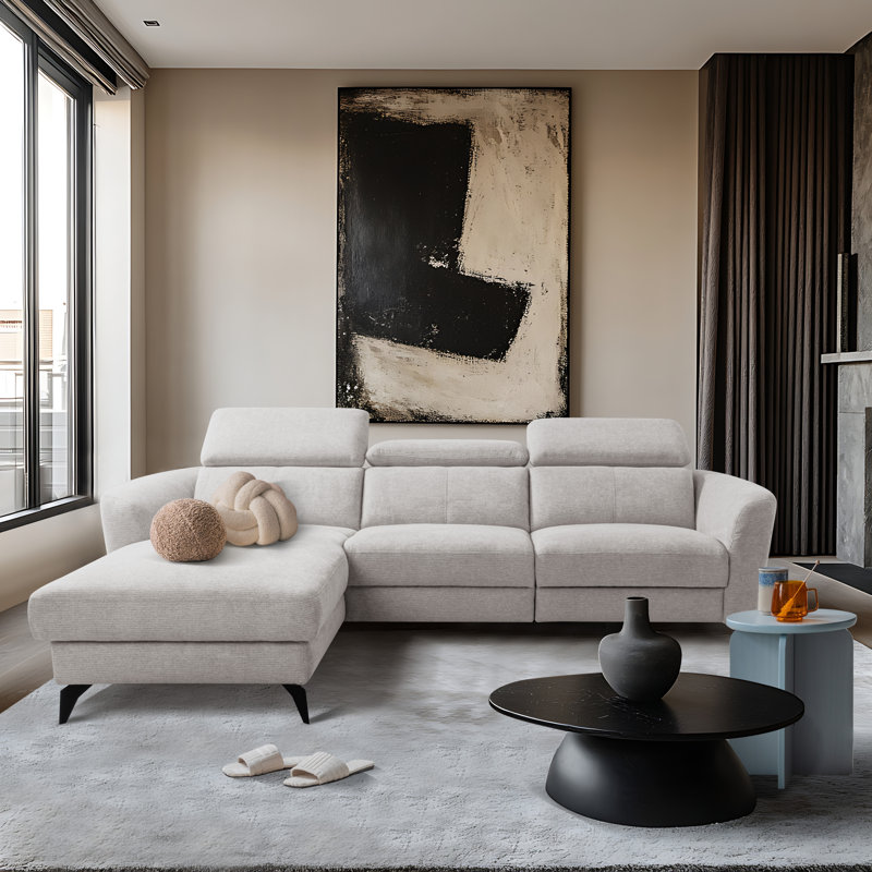 Brighton Power Reclining Corner Sofa with Adjustable Headrests in Chenille Fabric, Left Hand Facing, Beige