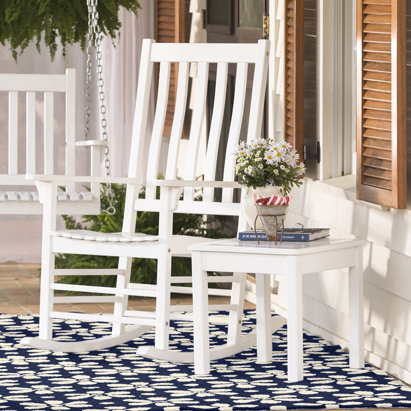 Chaise berçante d'extérieur en bois massif, Blanc