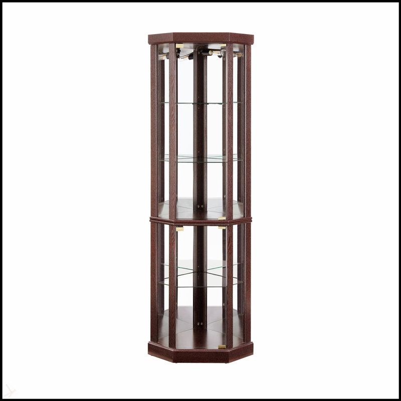 Élégante armoire de coin lumineuse avec tablettes réglables et dispositif anti-arrachement pour exposer vos objets de collection en toute sécurité