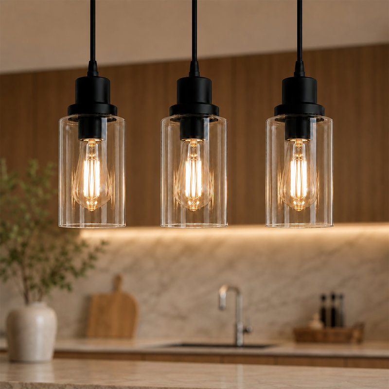 3 - Light Linear Chandelier Black Finish Kitchen Pendant Lighting