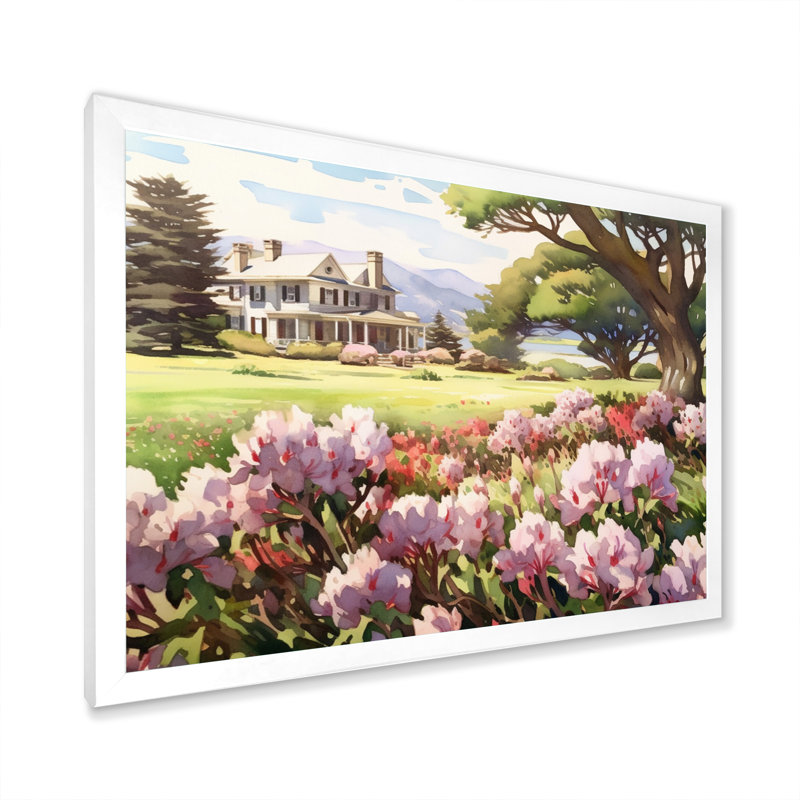 Rhododendron «Blooms at Farm IV» sur toile, H 16 po x l 32 po x P 1 po, Cadre photo blanc