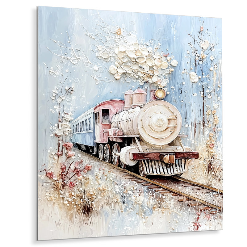 «Train Faded Vintage Garden Charm», art mural en métal, impression sur métal moderne, H 32 po x l 16 po