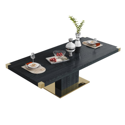 Table de salle à manger en panneau de fibres à densité moyenne avec coin au fini doré, pilier en panneau de fibres à densité moyenne et base en acier inoxydable