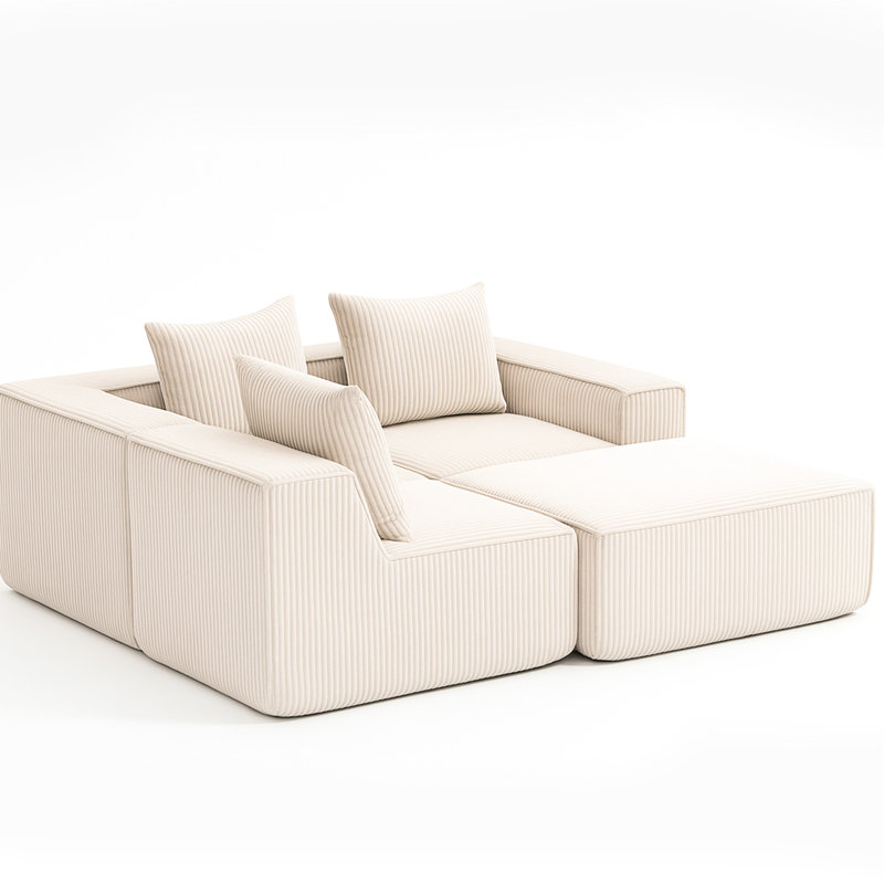 Velours côtelé en velours côtelé 4 pièces modulaire, doux, moderne, sans assemblage pour espace de vie avec tissu, compression, structure, nécessaire