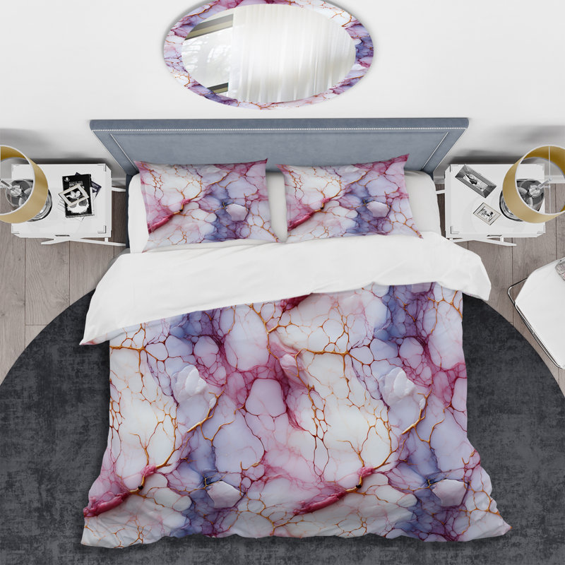 Maitri Gold Timeless Marble Classic Delights - Ensemble de housse de couette en marbre - Microfibre de polyester