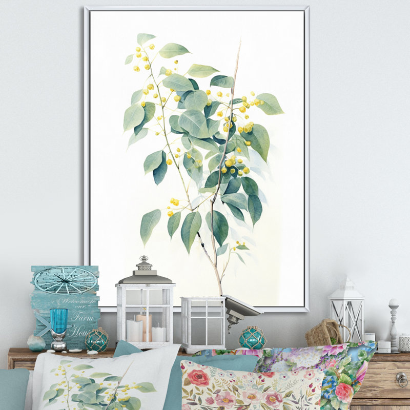 «White Green Minimalisme Eucalyptus Essence» sur toile, Cadre flottant blanc, H 20 po x l 12 po x P 1,5 po