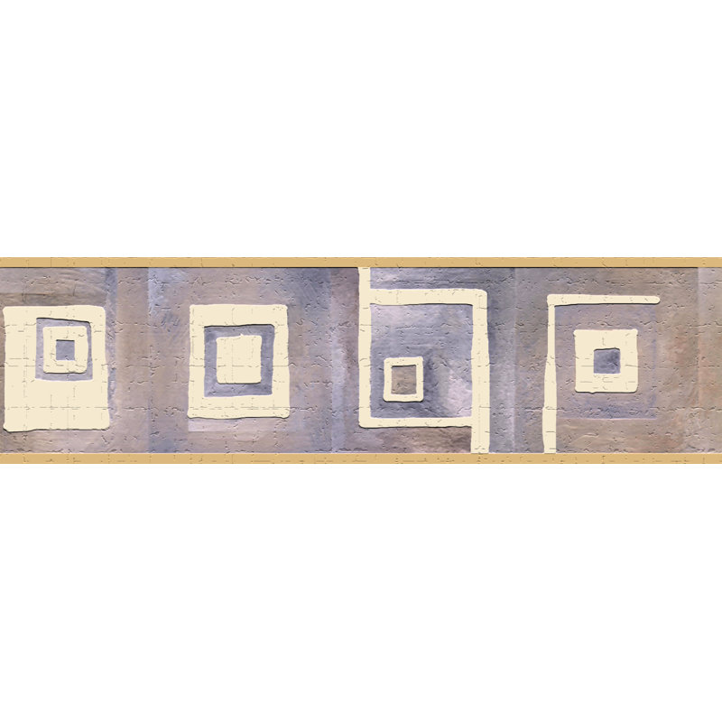 Bordure de papier peint à peler et coller - motif géométrique beige, bordure carrée mauve, motif rétro, 15 pi X 7 po, auto-adhésif