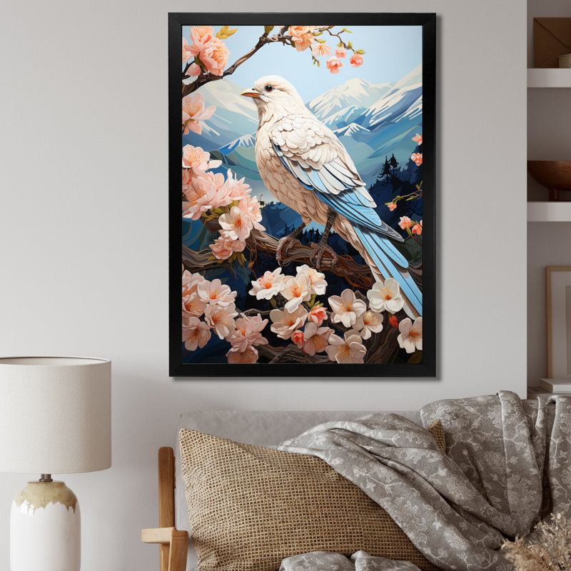 Blanc colombe ailée harmonie pastorale - animaux, reproductions d'art mural, H 44 po x l 34 po x P 1,5 po, Cadre photo noir
