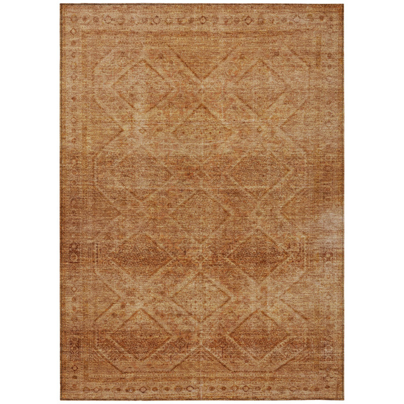 Tapis intérieur / extérieur géométrique lavable 5 pi x 8 pi cuivre et ivoire