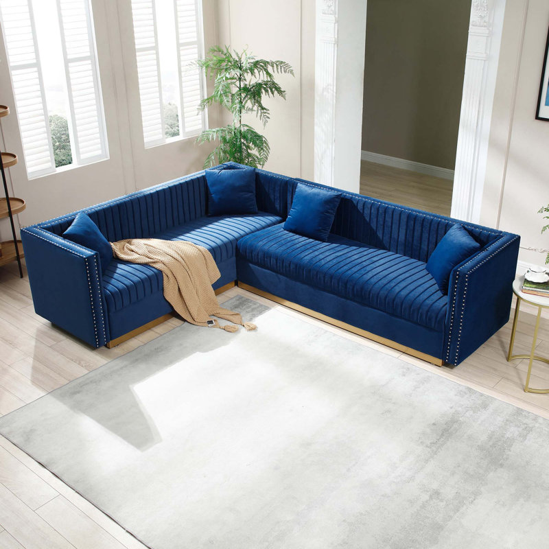 Canapé d'angle rembourré en velours capitonné Contemporary, Bleu