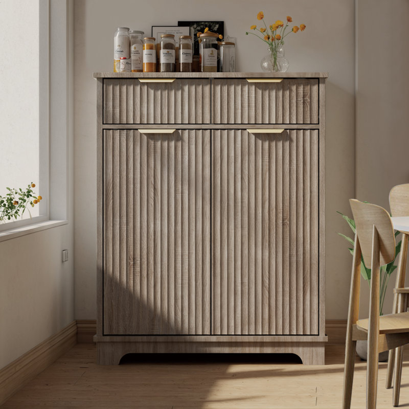 Fluted Buffet Cabinet, Sideboard Cabinet With 2 Drawers & 2 Doors, Adjustable Shelves Storage Sideboard For Kitchen, Dining Room, Entryway, Living Room