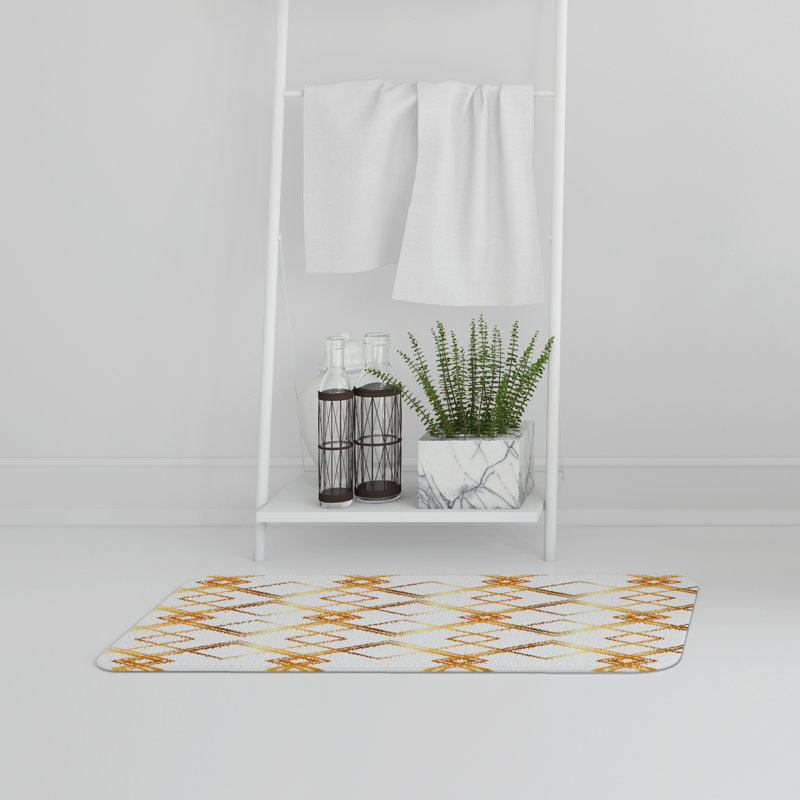 Aiva Memory Foam Non-Slip Bath Rug, Orange/Yellow Geometric
