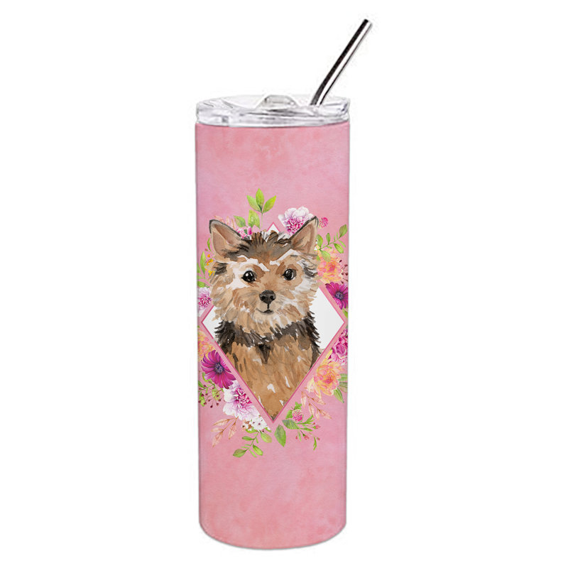 20oz. Stainless Steel Double Wall Glass, Norwich Terrier, Pink
