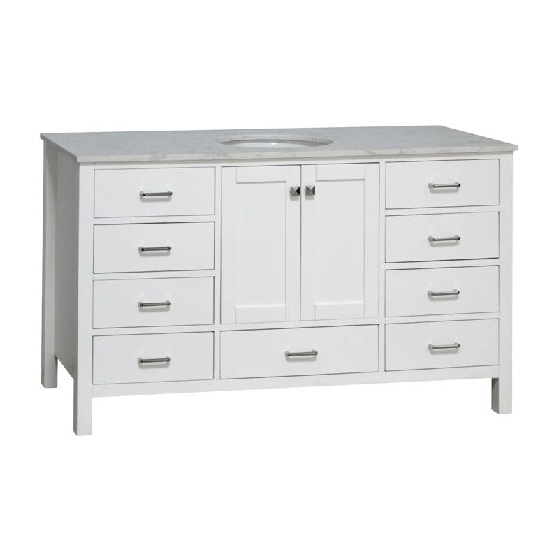 Claudett 60'' Single Bathroom Vanity with Top, White, Engineered Carrara