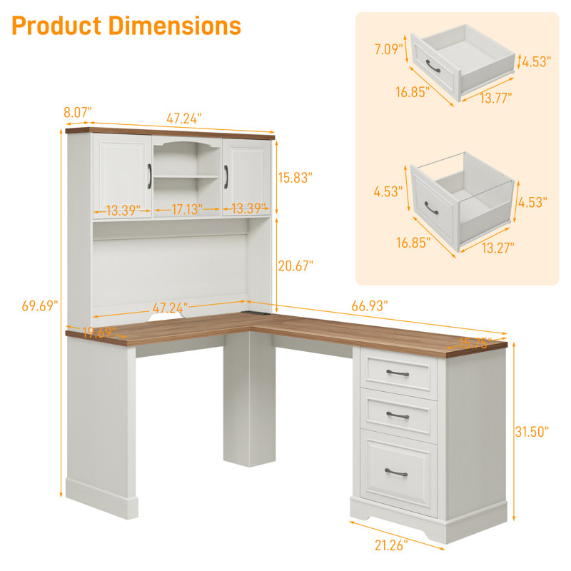 Farmhouse  L Shaped Executive Desk With Hutch