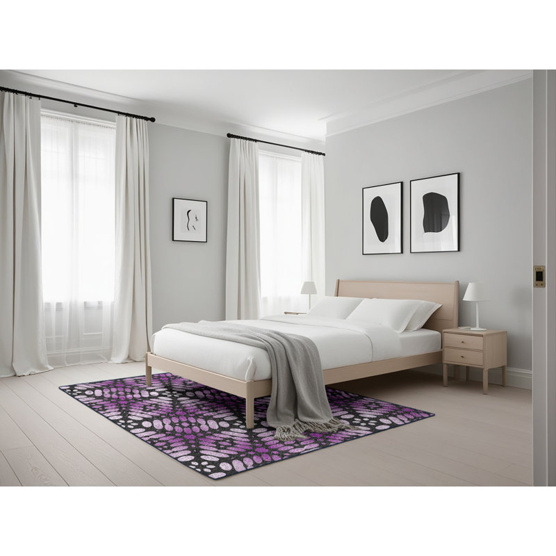 Tapis noir / violet Power Loom, Rectangle 5 pi x 7 pi