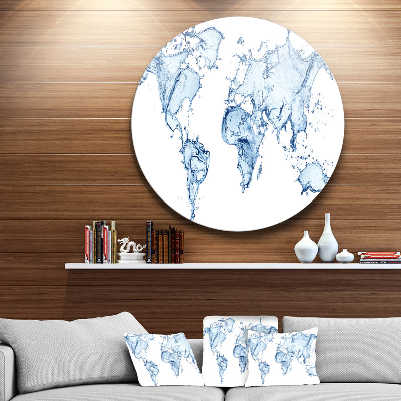 « world map water splash », impression, H 20 po x l 20 po x P 1 po, Métal