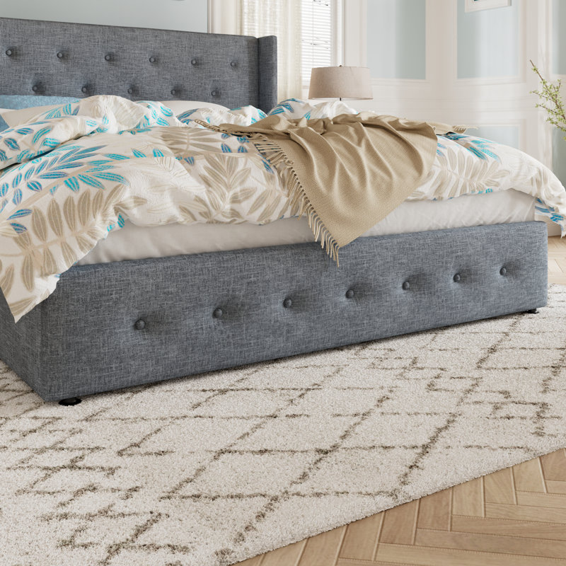 Bertile Linen Tufted Upholstered Storage Platform Bed,No Box Spring Needed,Spacious Storage Space, Blue Gray, Full/Double