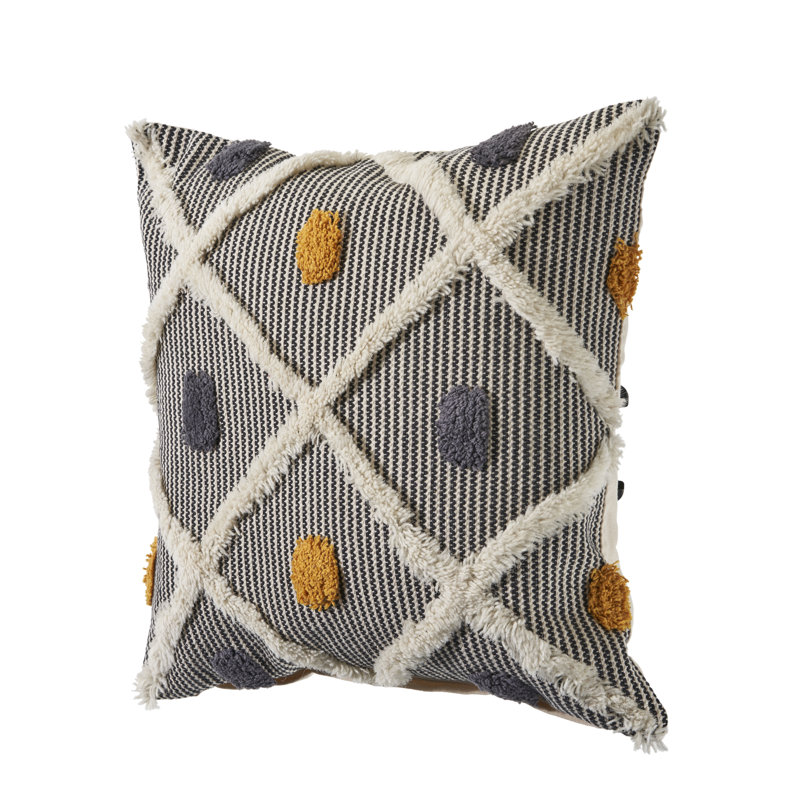20'' Black and White Cotton Wool Tufted Throw Pillow