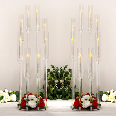 2 pièces porte-chandelles transparentes à 8 bras pour décorations de mariage, hauteur de 38,5 pouces 