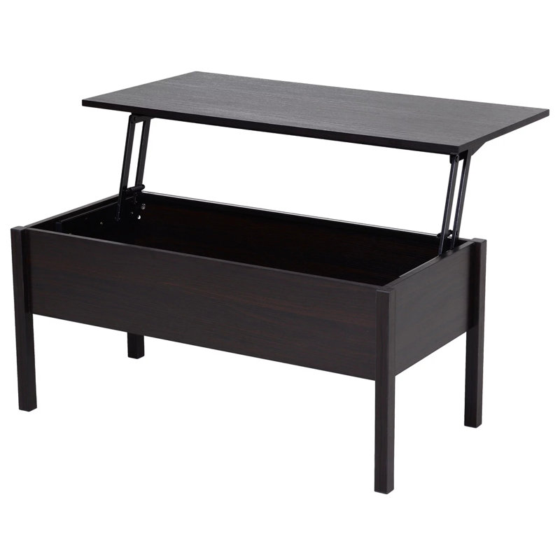 Table basse à plateau relevable moderne 39 "avec compartiment de rangement caché, Brun café