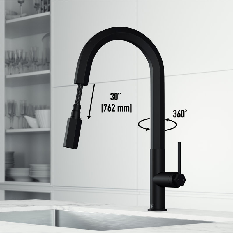 Hart 18" H 1-handle Pull-Down Kitchen Faucet, Matte Black
