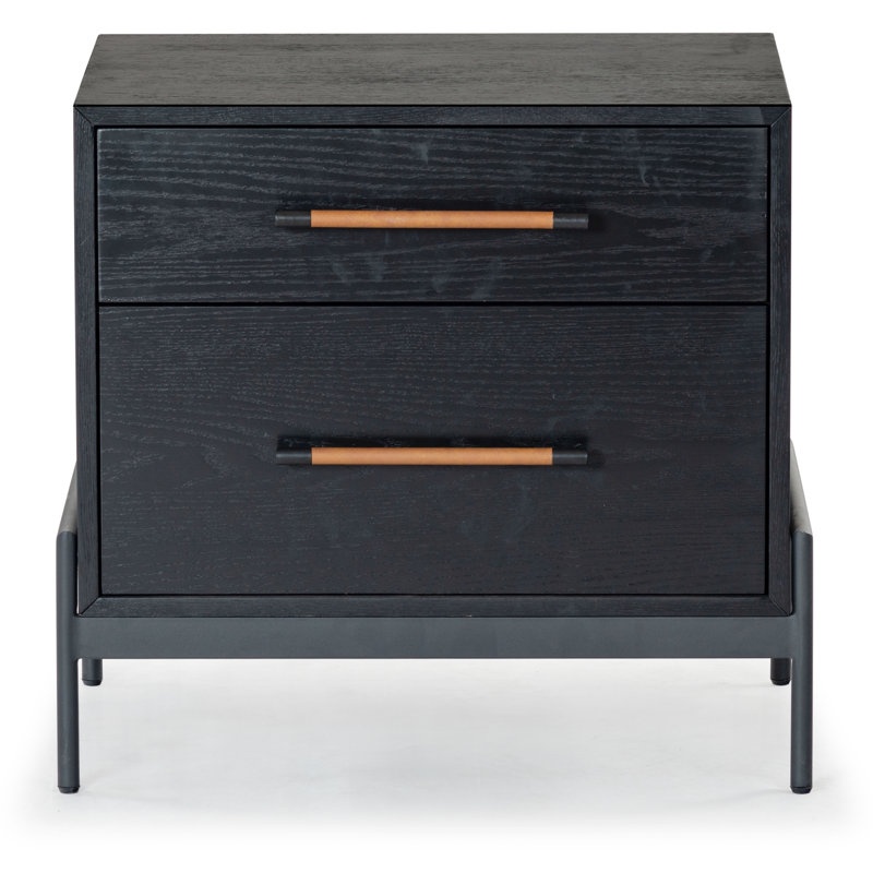 Kufeldt 26" W 2-Drawer Manufactured Wood Nightstand, Brown/Black