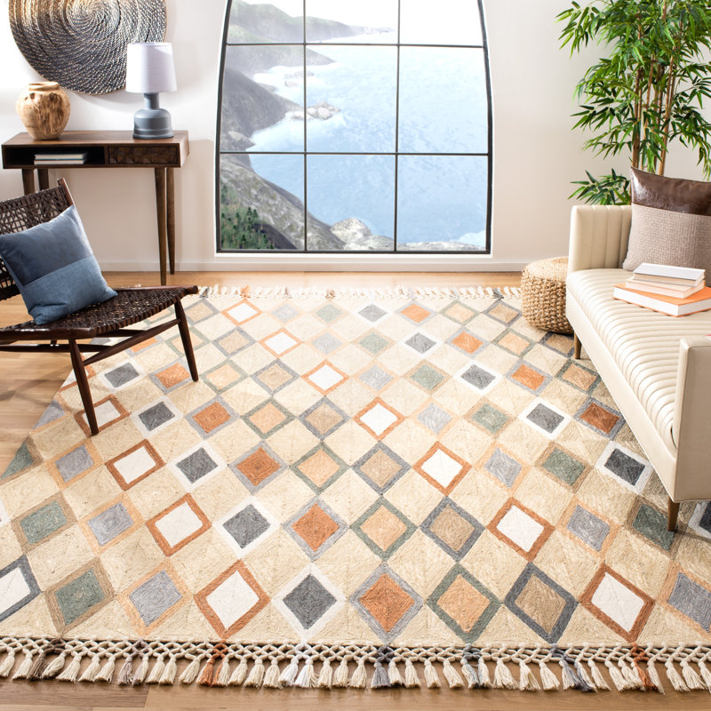 Gilbreath Hand Tufted Jute/Cotton Geometric Rug in Beige/Rust, Rectangle 4' x 6'