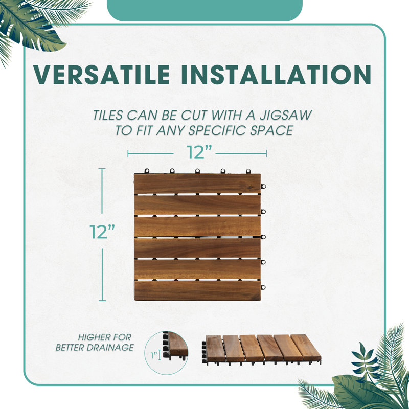 12'' L x 12'' W x 1.0"H Wood Interlocking Deck Tile, Golden Teak