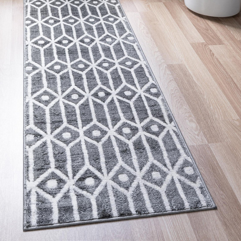Tapis géométrique gris / ivoire Patric, Tapis de couloir 2 pi x 8 pi