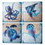 Ensemble de 4 impressions sur toile 61 x 61 cm (24 x 24 po) représentant des animaux marins (pieuvre, tortue, méduse) sur une plage côtière.-1571506609