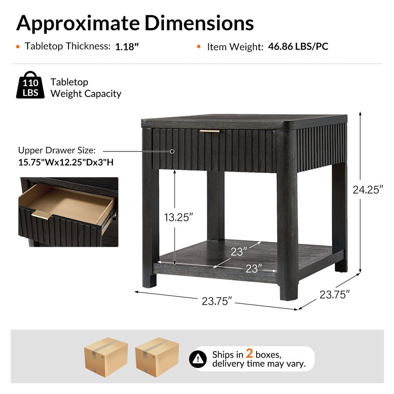 Table de bout avec rangement cannelé en bois massif l 23,75 po Fogarty, Noir