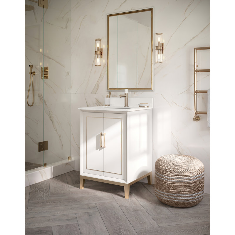 Gracie 24'' W Single Vanity, White Quartz/Single Faucet Mount, Satin White (Cream White)
