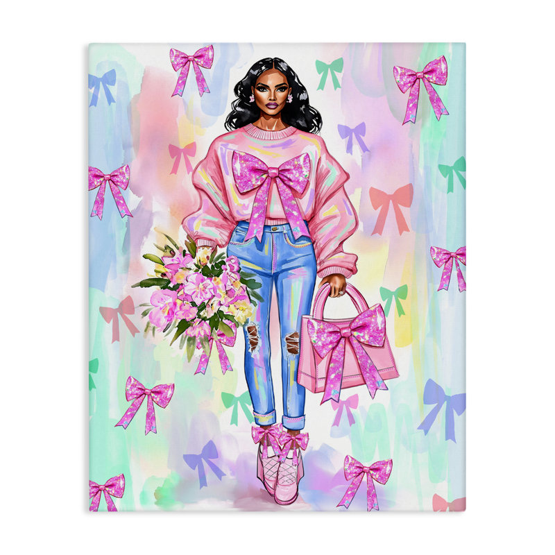 Feminine Ribbon Fashion Illustration, conception par Jess Stempel, H 30 po x l 24 po