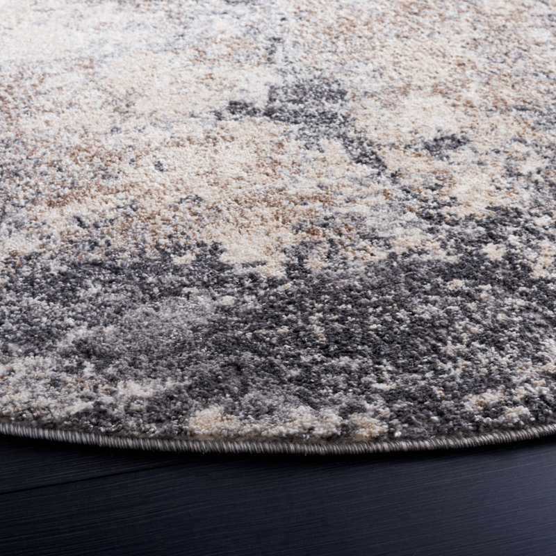 Hassell Abstract Light Gray/Gray Area Rug, Round 3'