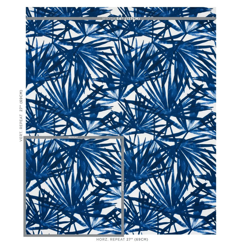 Sunlit Palm Linen Fabric, Blue
