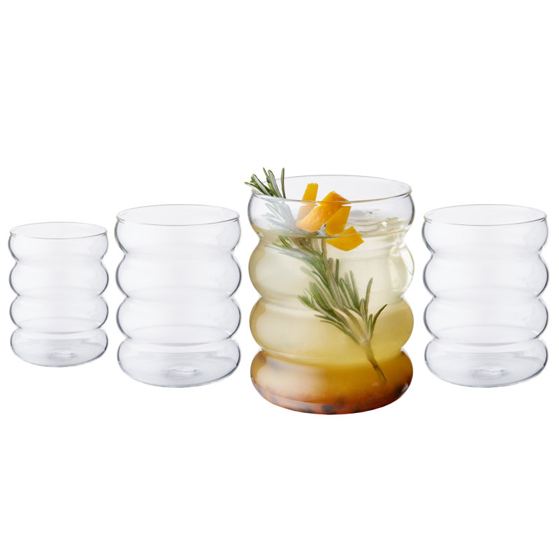 Galateo Capri Collection Bolla Bubble-Shaped Borosilicate Drinking Glasses - Set of 4, Clear