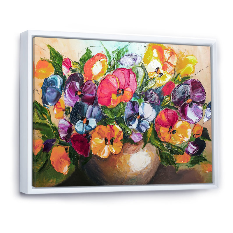 Fleurs et fruits impressionnisme - reproduction de cadre flottant sur toile, H 24 po x l 36 po x P 1 po, Cadre flottant blanc