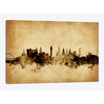 Foxed (Retro) Skyline Series: Glasgow, Écosse, Royaume-Uni, impression sur toile tendue