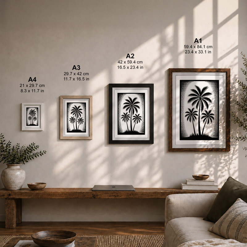 Three Palms Tropical - Print, Unframed, A4 - 29.7 x 21.0 cm
