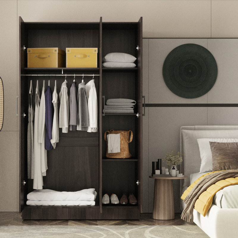  Armoire multi-rangement avec 3 portes et beaucoup de rangement, Tabac